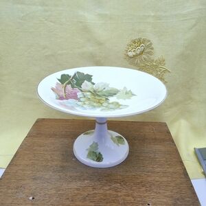 Rosenthal Floral Pedestal Cake Stand with Green and Pink Accents